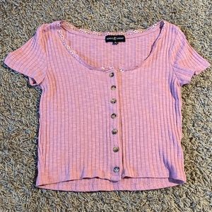 Almost famous blush button front ribbed top medium